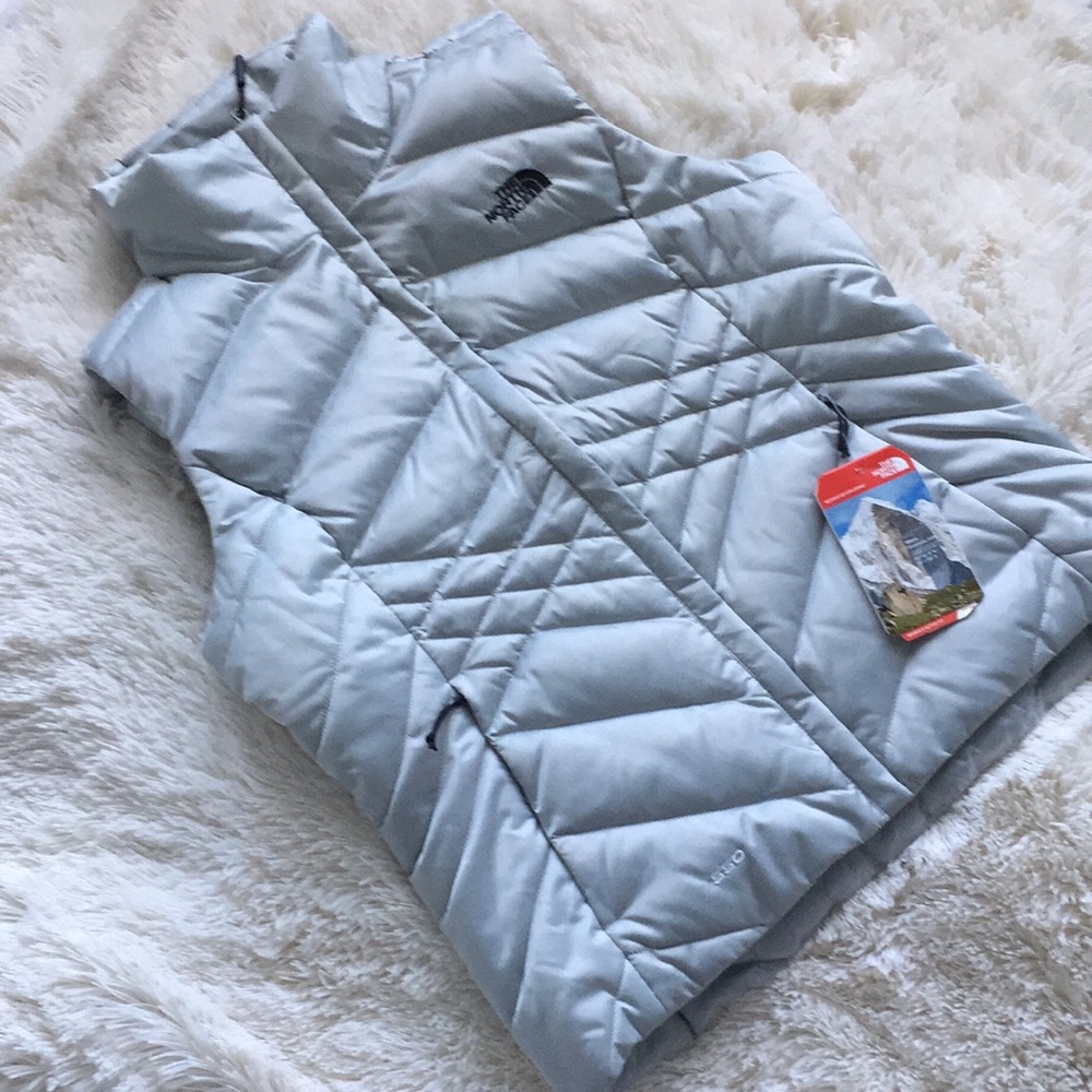 BRAND NEW North Face Silver Puffer Vest